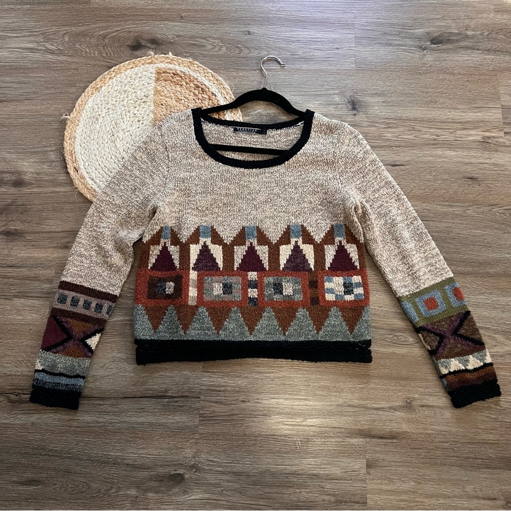Peruvian Connection Geometric Knit Pullover Women… - image 1